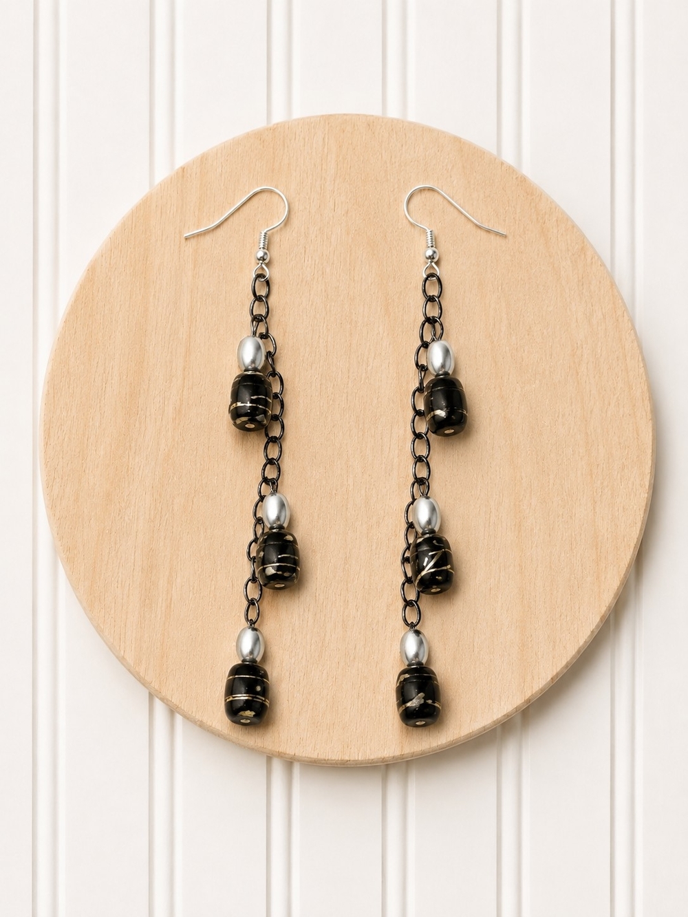 Black Bead Chain Drop Earrings - Women Jewelry